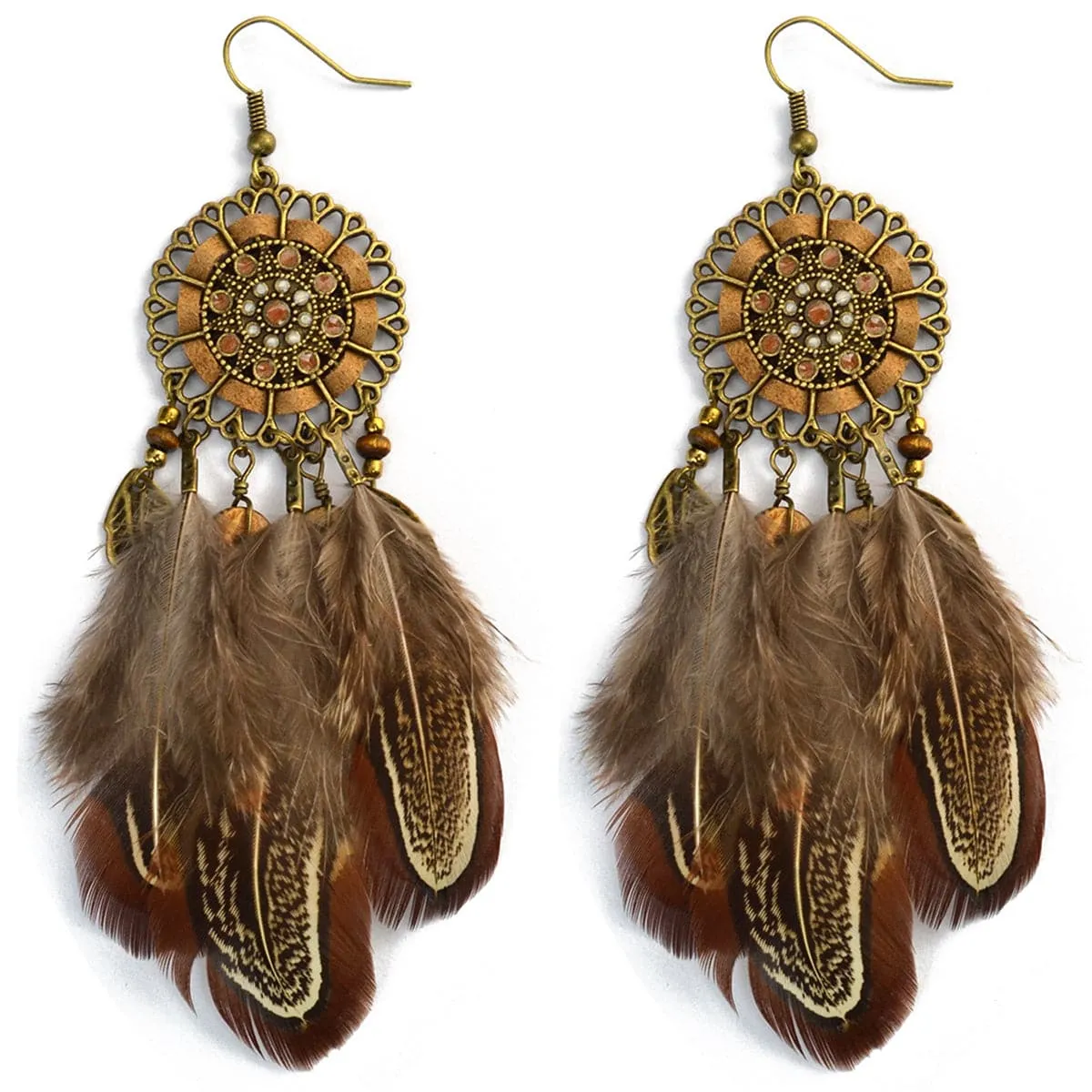Brown Feather & 18K Gold-Plated Drop Earring