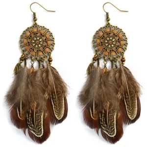 Brown Feather & 18K Gold-Plated Drop Earring
