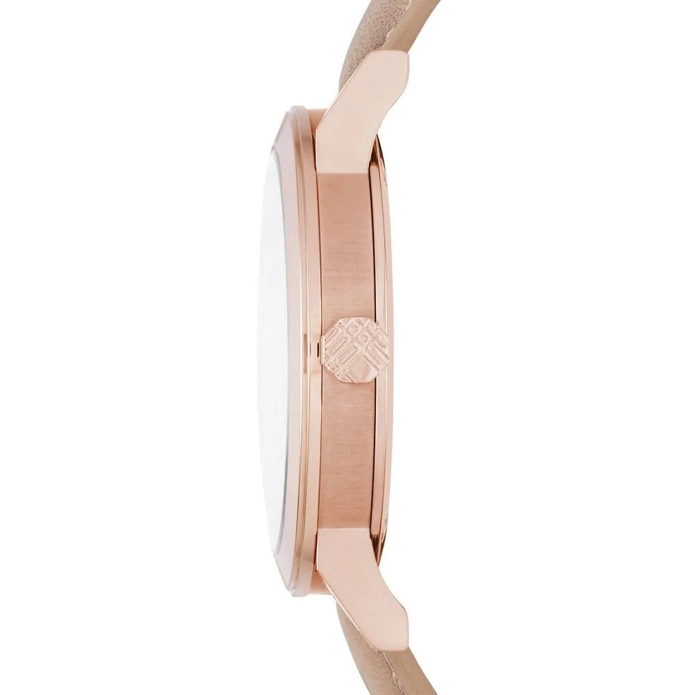 Burberry Rose Gold Case Large Check Leather Strap Unisex Watch BU9012