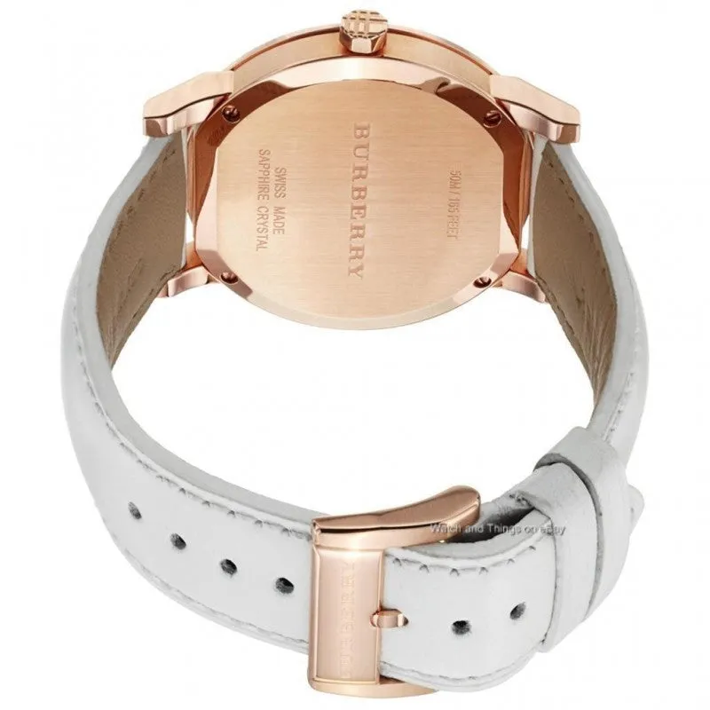 Burberry Rose Gold Case Large Check Leather Strap Unisex Watch BU9012