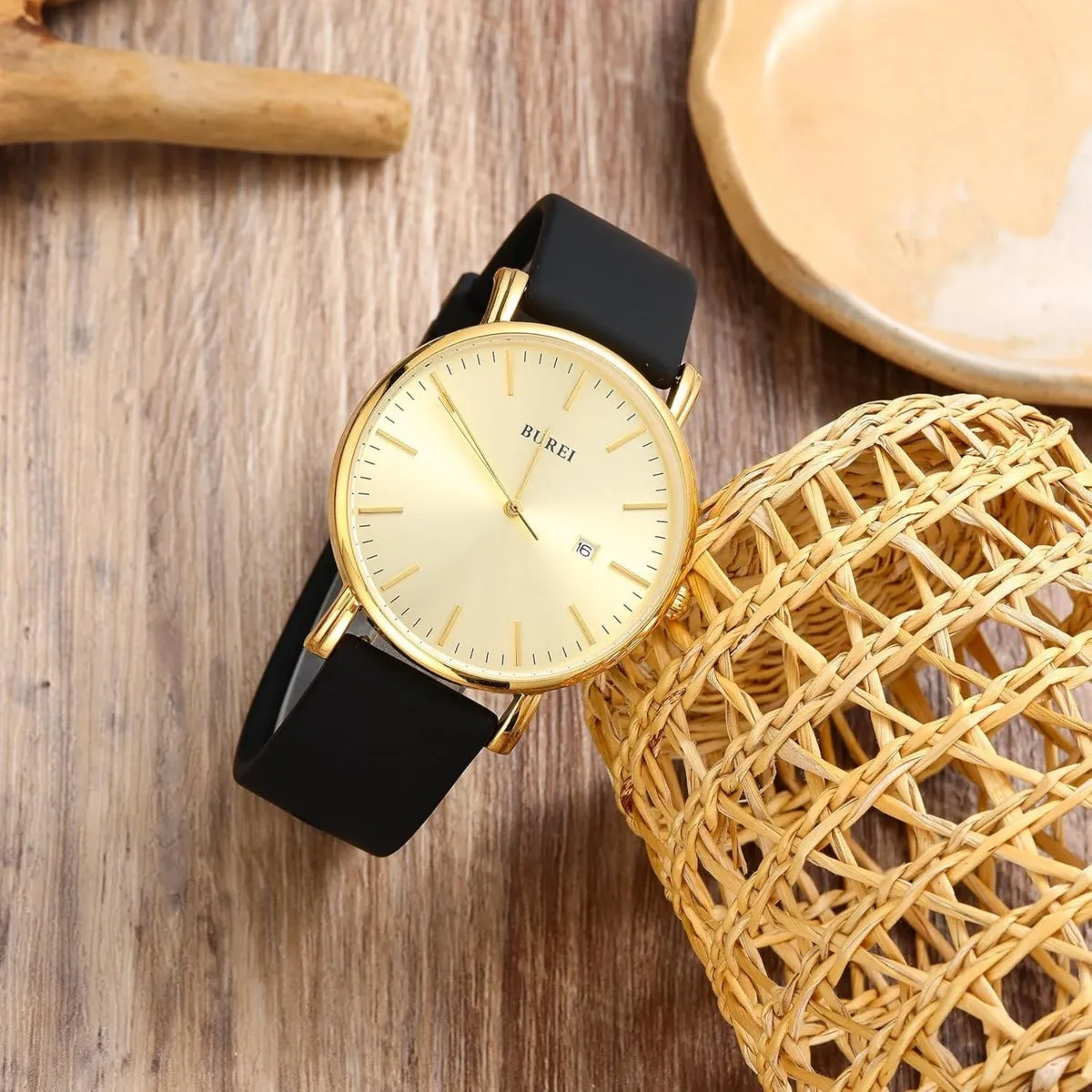 BUREI Men Watches Fashion Minimalist Analog Calendar Quartz Waterproof Watches for Men Women Student.