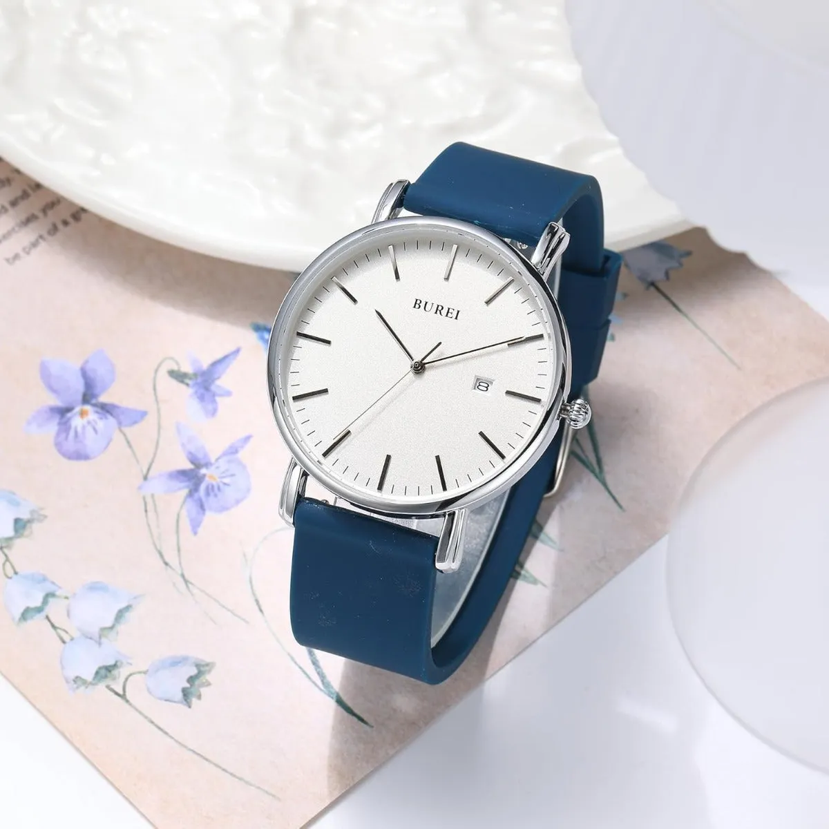 BUREI Men Watches Fashion Minimalist Analog Calendar Quartz Waterproof Watches for Men Women Student.