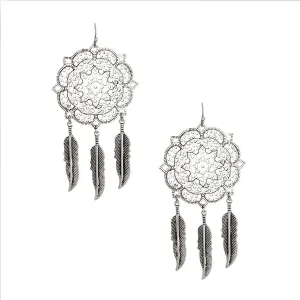 Burnished Silver Feather Mandala Earrings Await