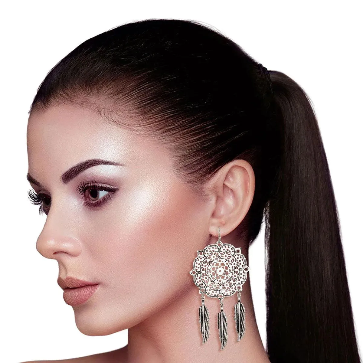 Burnished Silver Feather Mandala Earrings Await