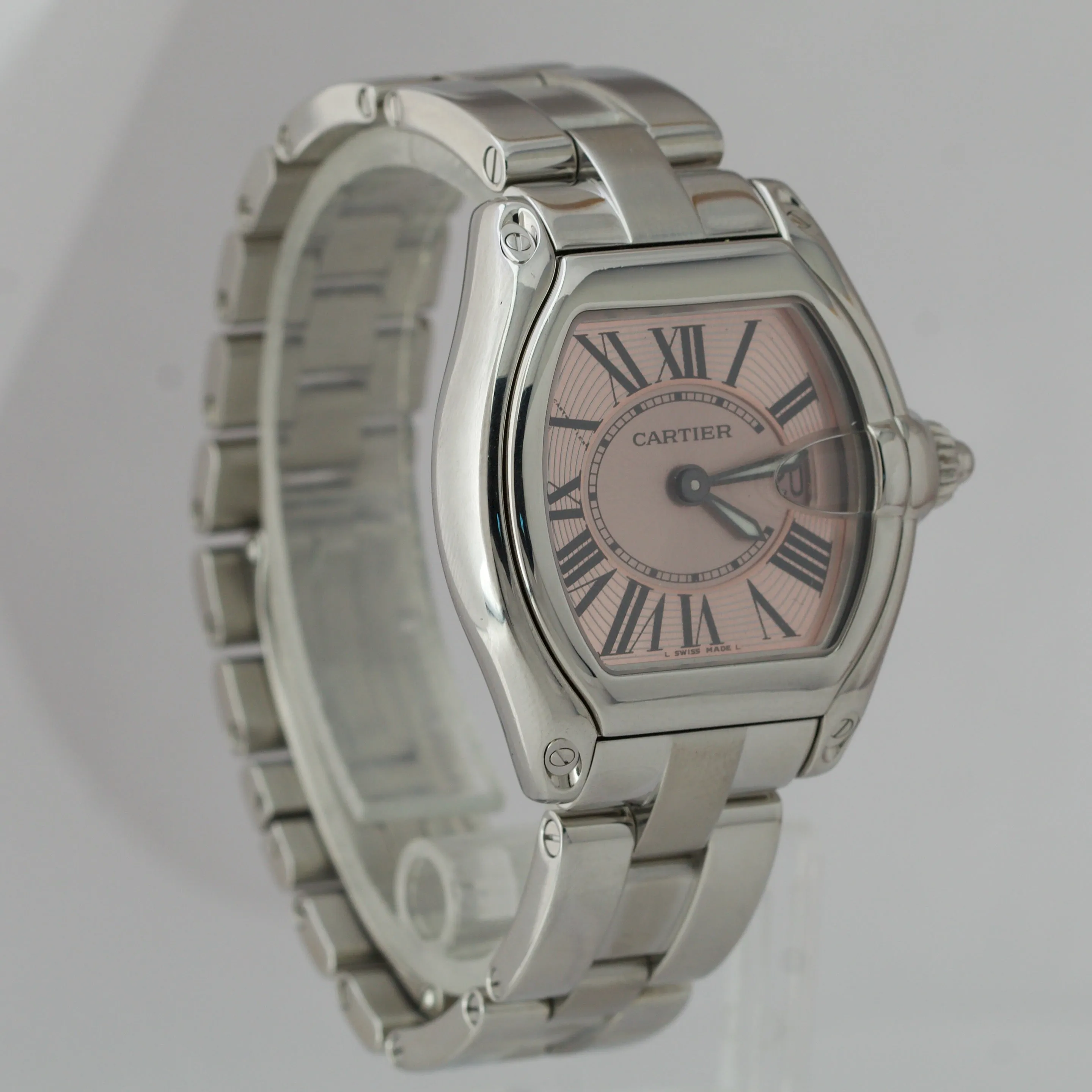Cartier Roadster Stainless Steel Pink Roman Date 31mm Quartz Watch 2675 W62017V3