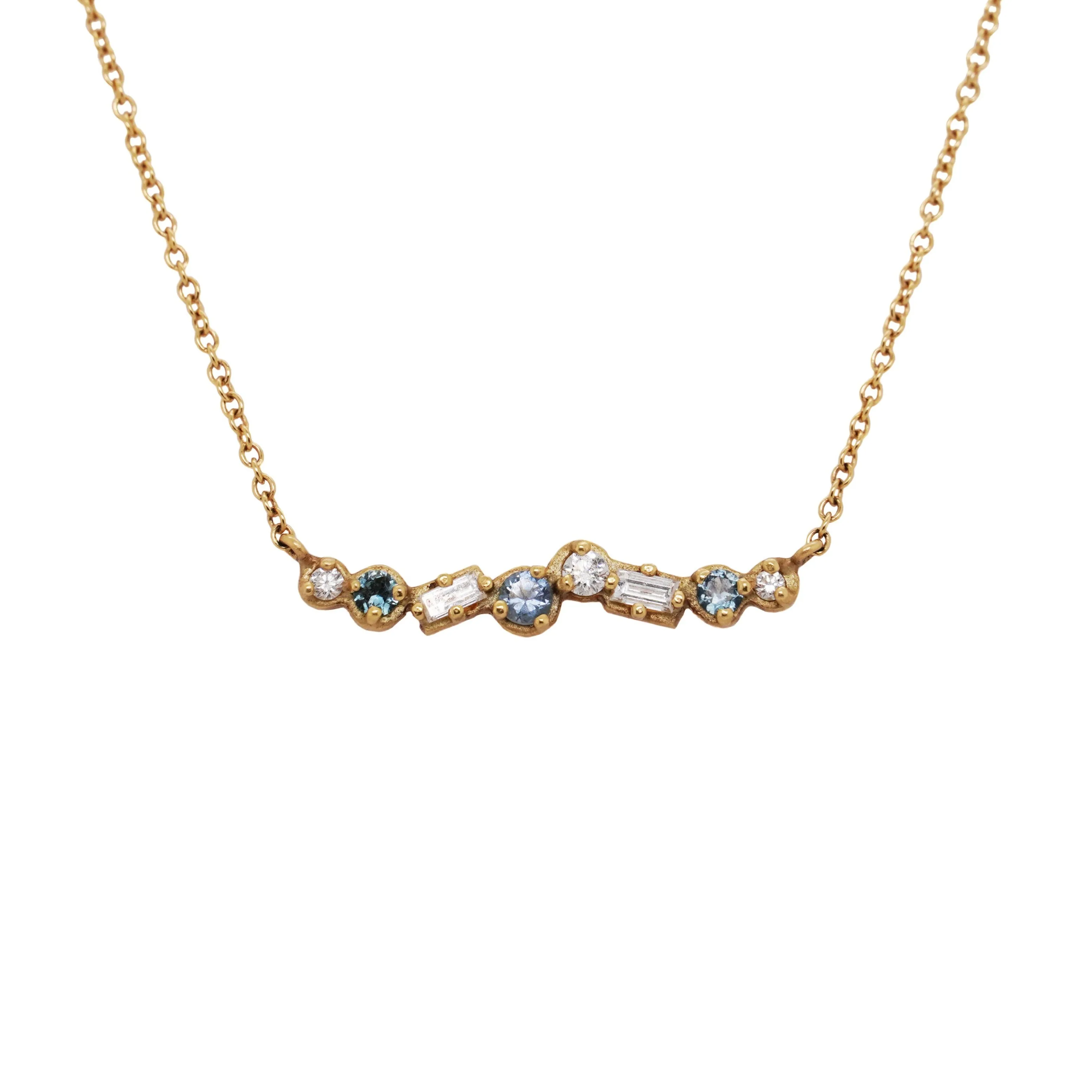 Cascade Diamond and Blue Sapphire Bar Necklace