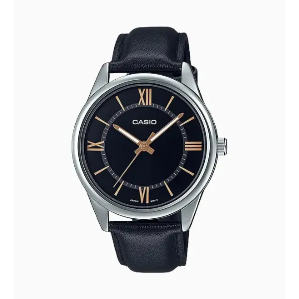 Casio Black Leather Strap Black Dial Quartz Watch for Gents - MTP-V005L-1B5UDF