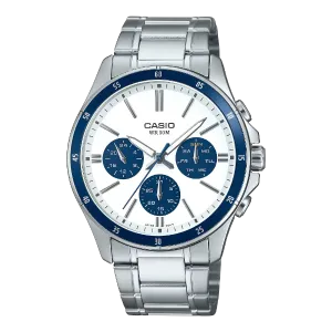 Casio Silver Stainless Steel White Dial Quartz Watch for Gents - MTP-1374D-7A2VDF