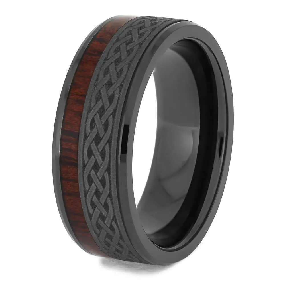 Celtic Men's Wedding Band With Wood