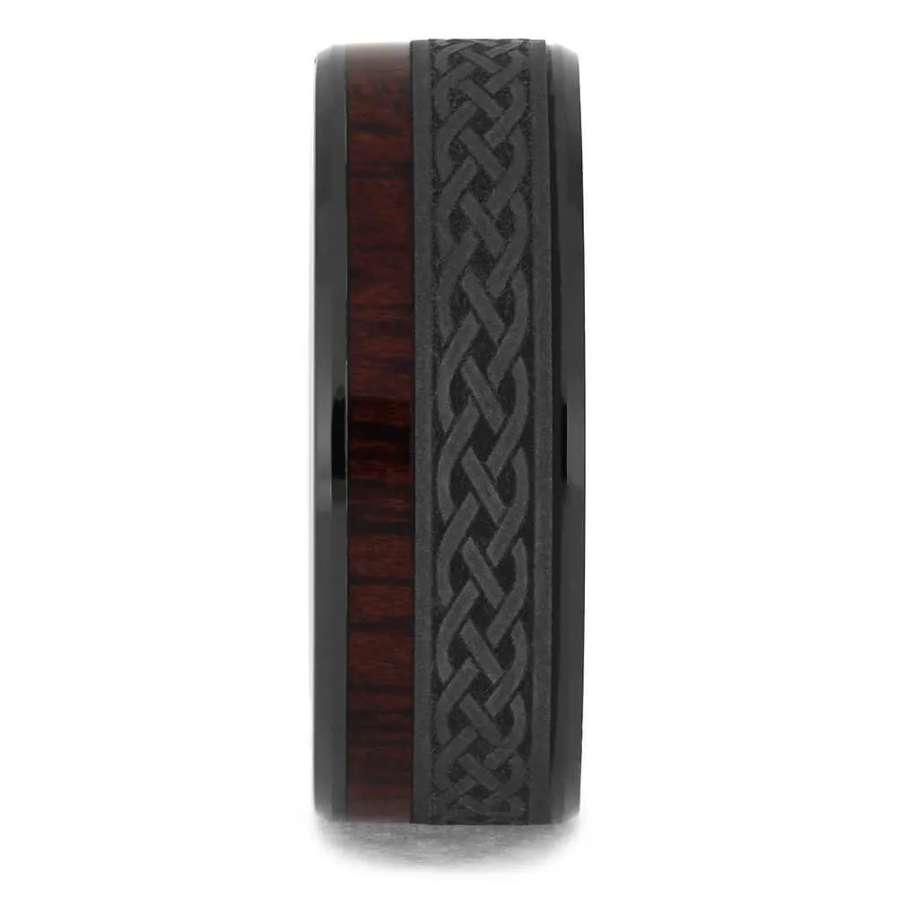 Celtic Men's Wedding Band With Wood