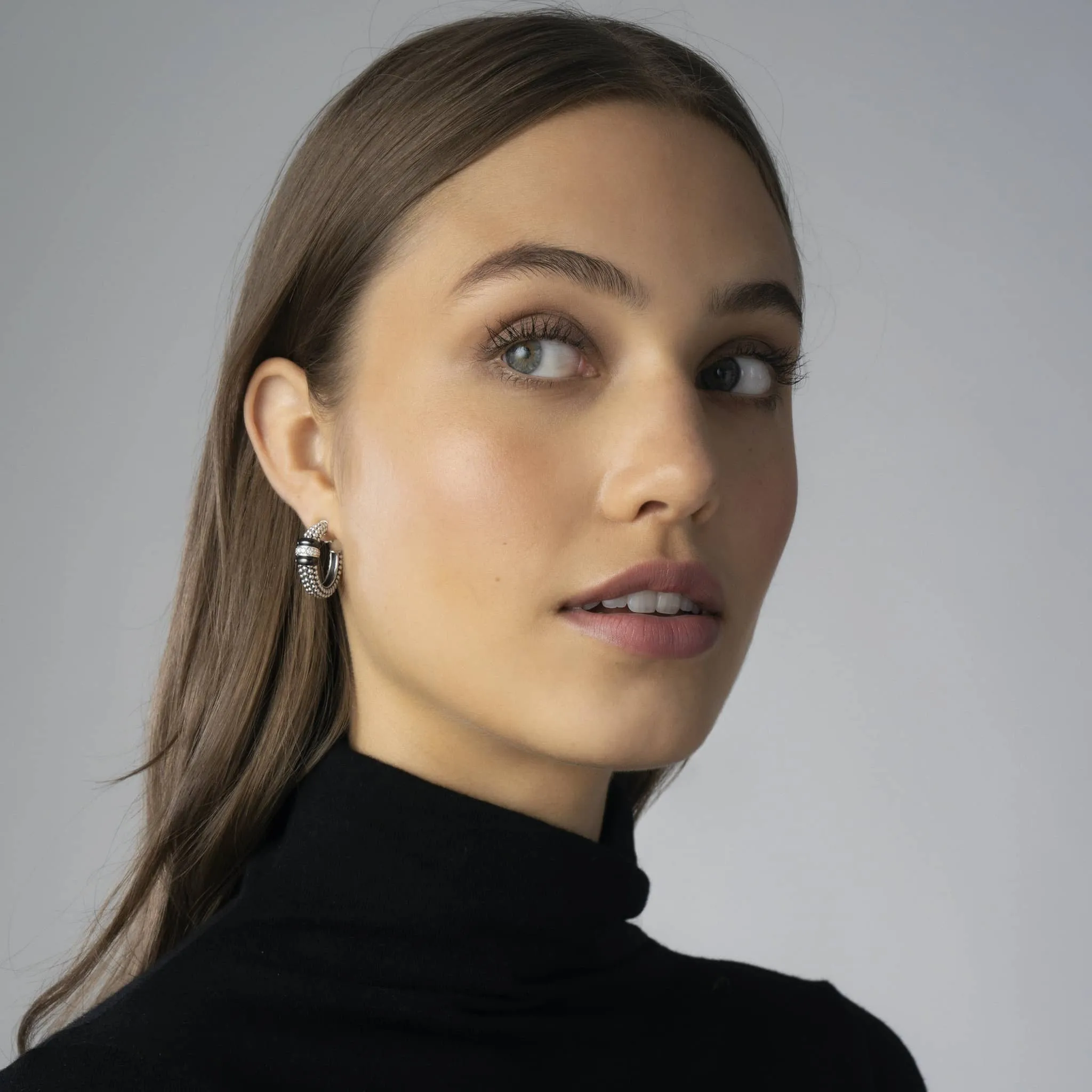 Ceramic Caviar Diamond Hoop Earrings