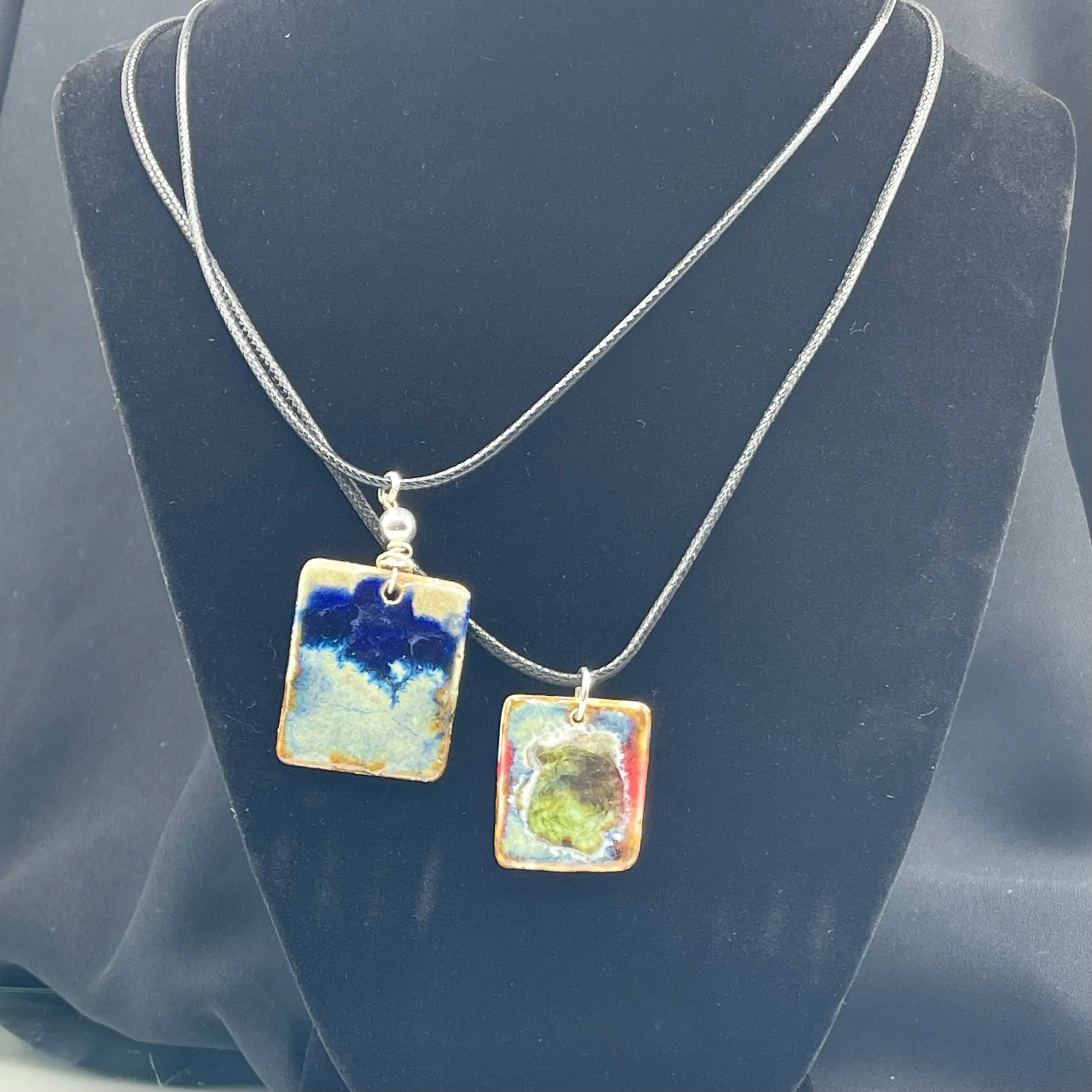 Ceramic pendant necklace with green sea glass