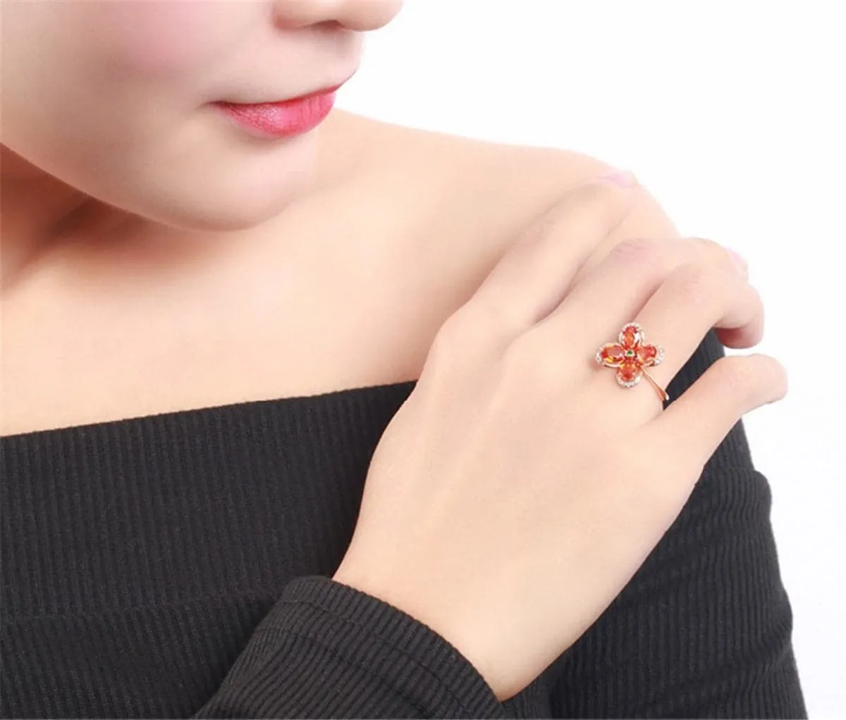 Champagne Crystal & Cubic Zirconia Clover Ring