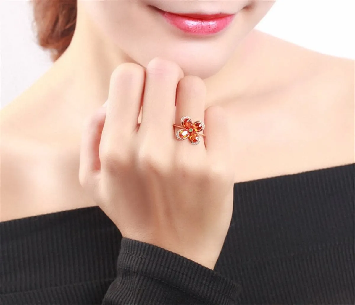 Champagne Crystal & Cubic Zirconia Clover Ring