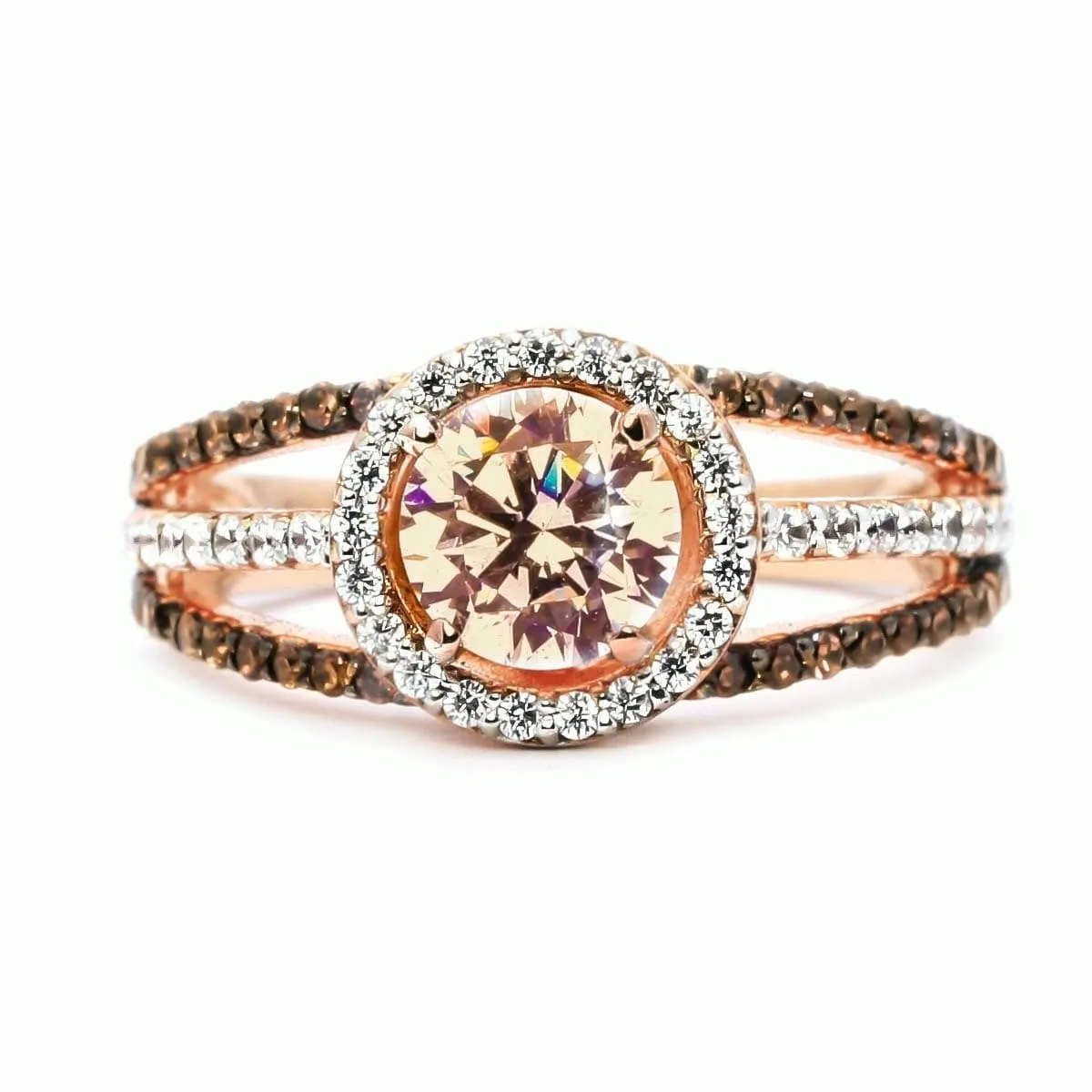 Champagne Cubic Zirconia & Crystal Round-Cut Halo Ring