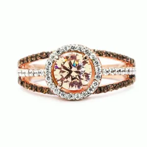 Champagne Cubic Zirconia & Crystal Round-Cut Halo Ring