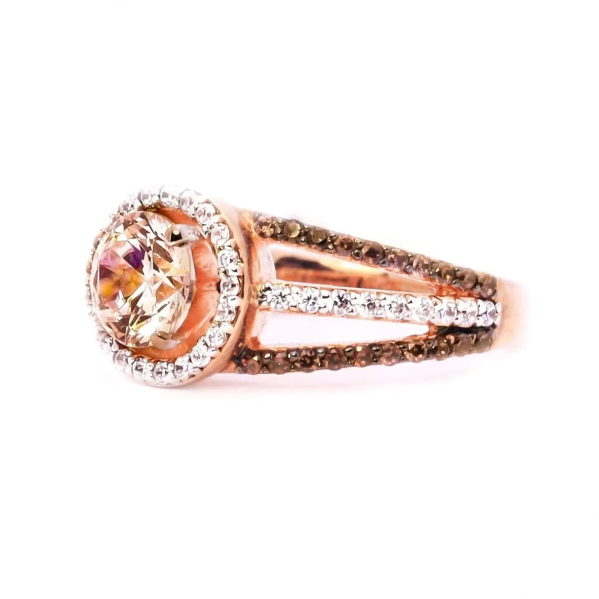 Champagne Cubic Zirconia & Crystal Round-Cut Halo Ring