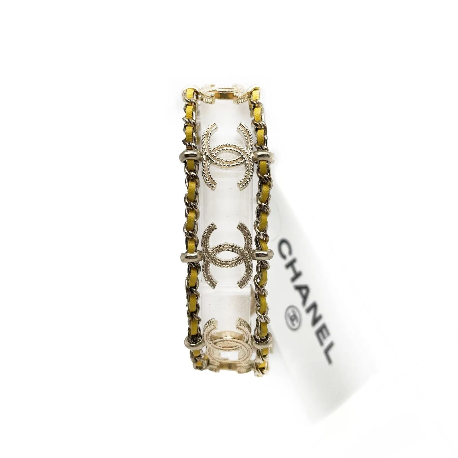 CHANEL - CC Chain Link Gold Tone Leather Bracelet - New w/ Tags