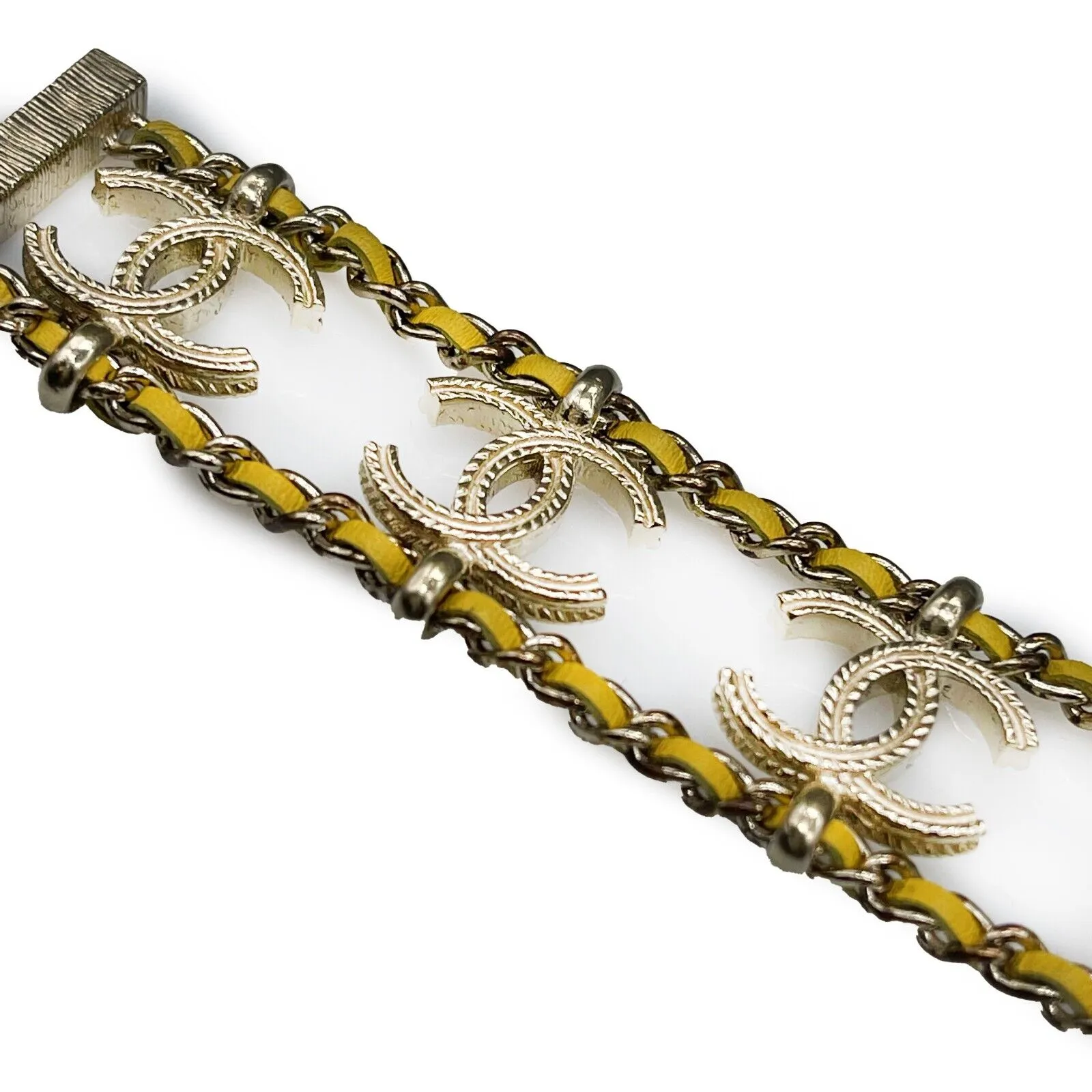 CHANEL - CC Chain Link Gold Tone Leather Bracelet - New w/ Tags