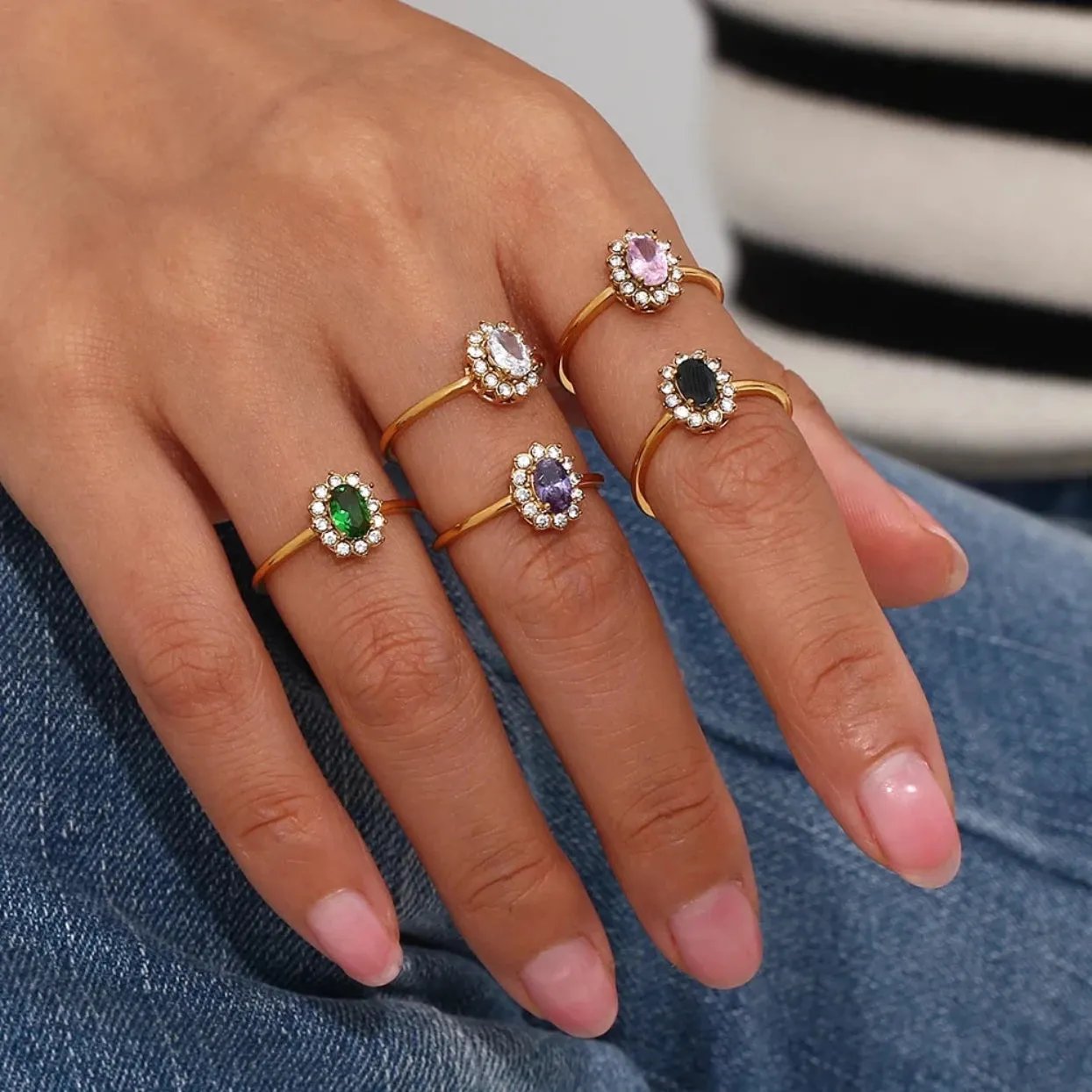 CINQ - CHOICE OF FIVE ADJUSTABLE  CUBIC ZIRCONIA WATERPROOF 18K GOLD RINGS