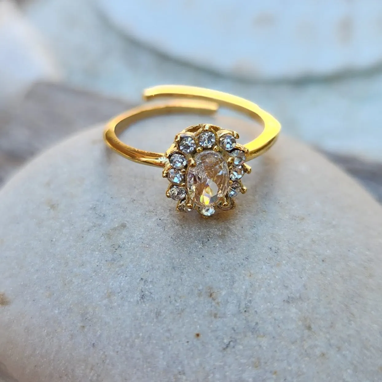 CINQ - CHOICE OF FIVE ADJUSTABLE  CUBIC ZIRCONIA WATERPROOF 18K GOLD RINGS