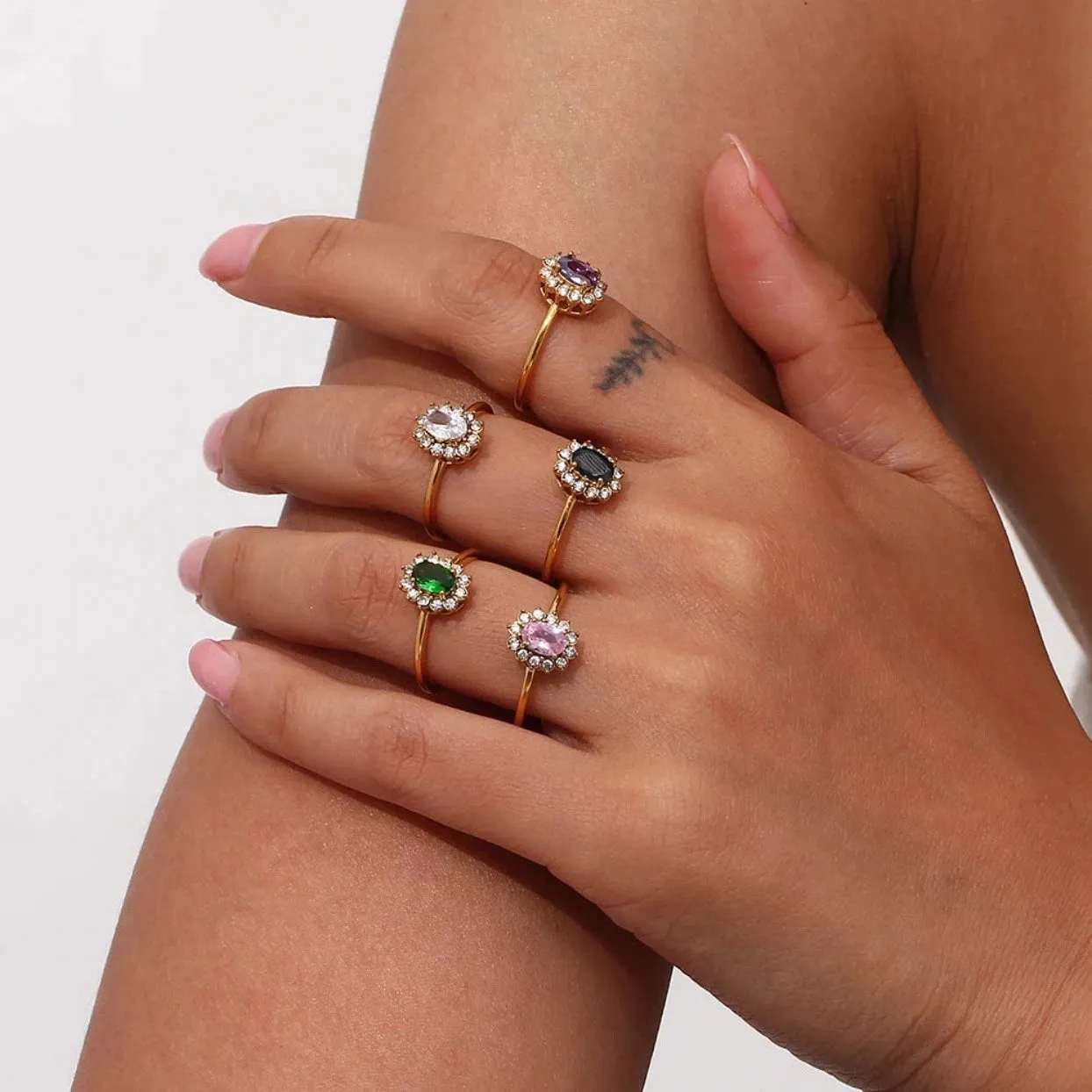 CINQ - CHOICE OF FIVE ADJUSTABLE  CUBIC ZIRCONIA WATERPROOF 18K GOLD RINGS