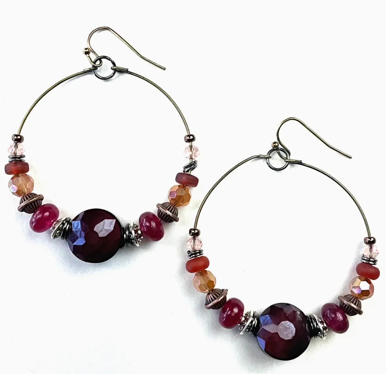 Cluster Beaded Wire Hoop Earrings