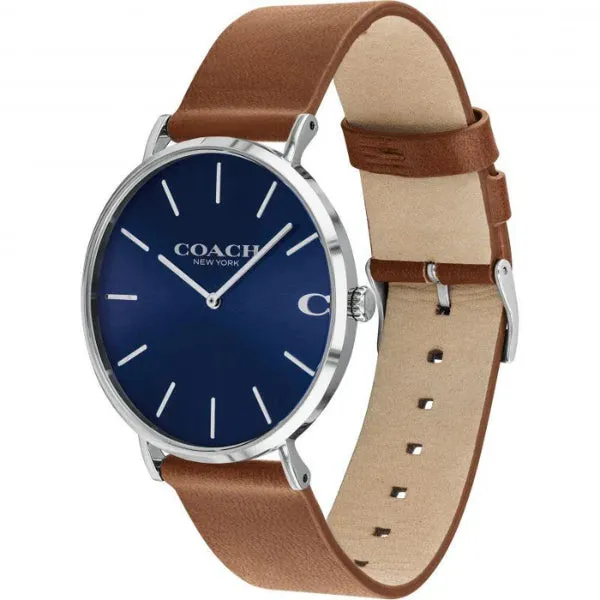 Coach Charles Brown Leather Strap Blue Dial Quartz Watch for Gents - 14602151