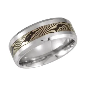 Cobalt & Silver & Copper Mokume Design Band Size 12