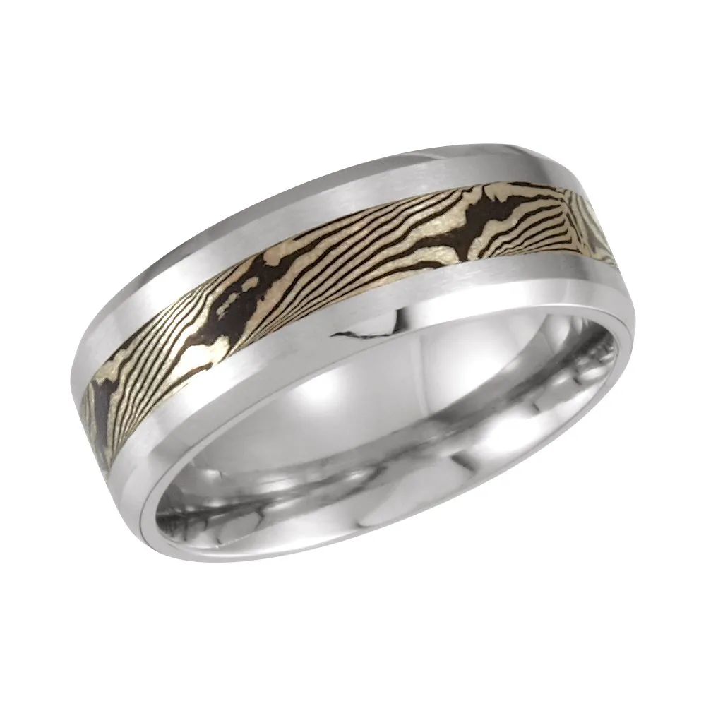Cobalt & Silver & Copper Mokume Design Band Size 12