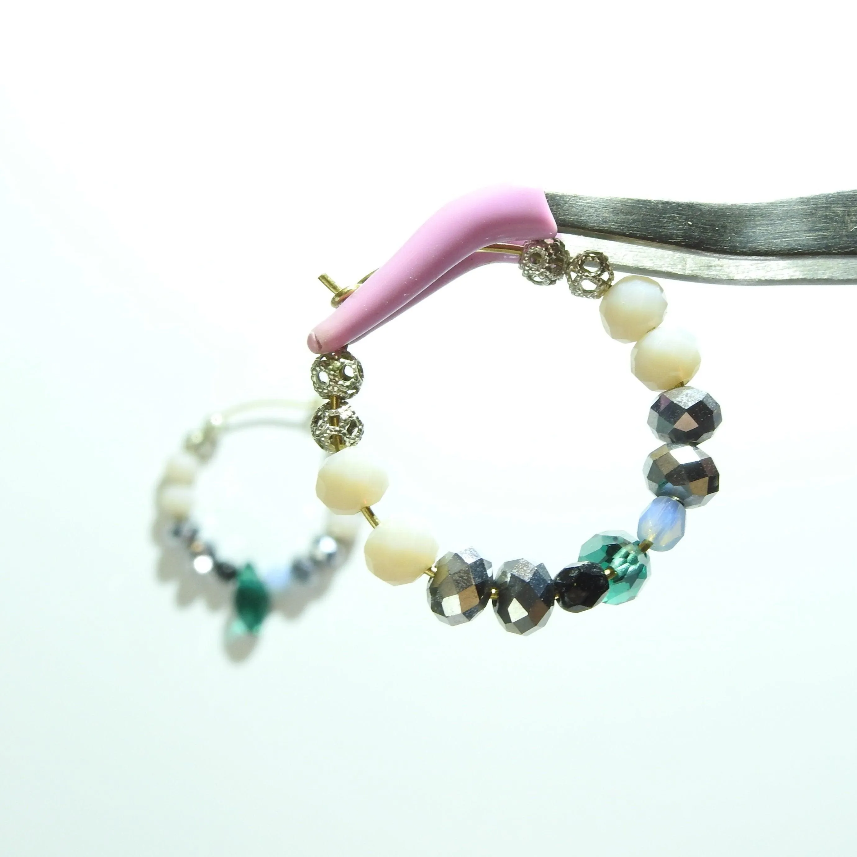 Colorful beaded hoop earrings