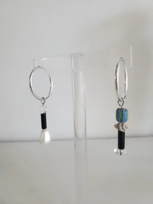 Confetti Hoop Earrings - Sterling Silver natural multi