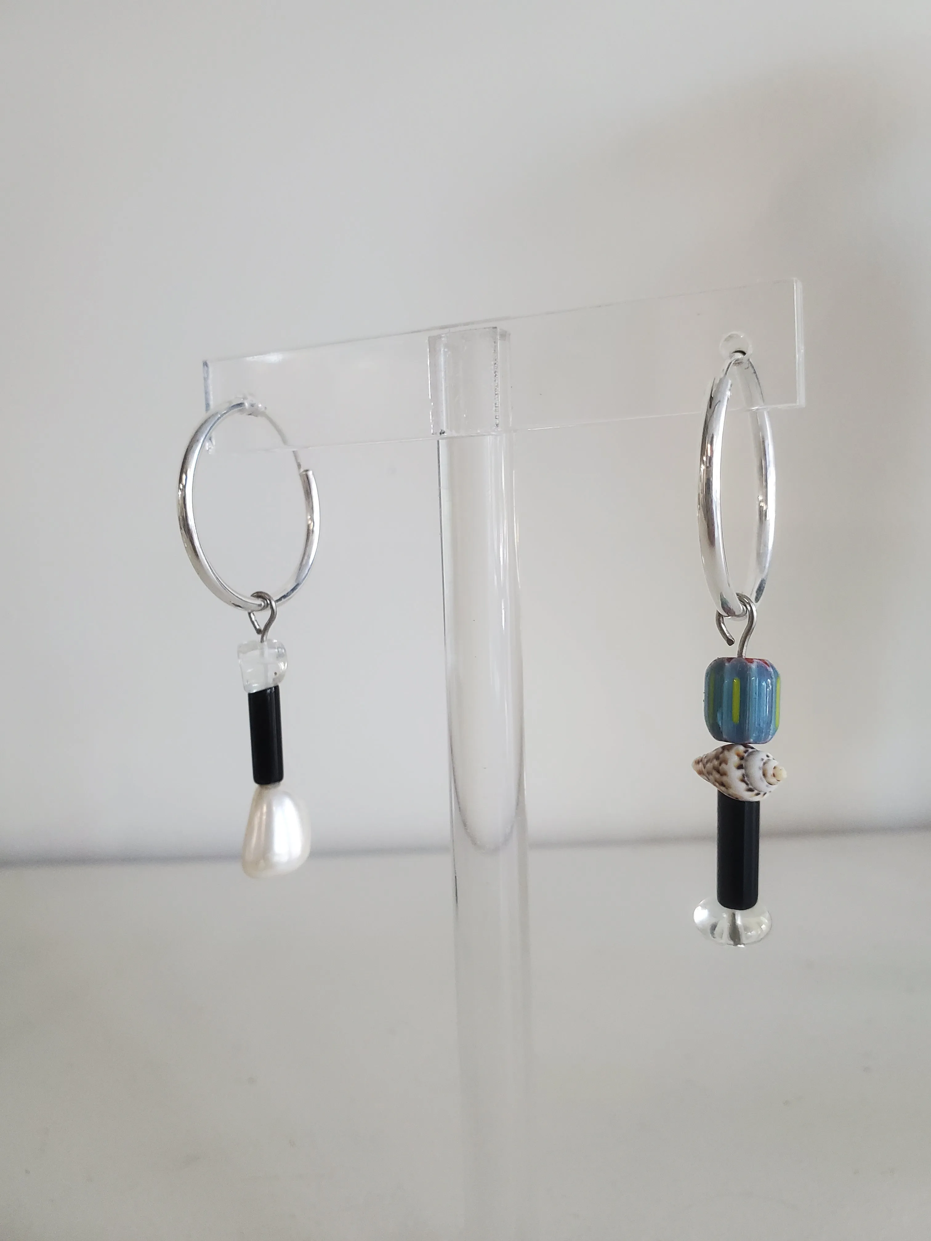 Confetti Hoop Earrings - Sterling Silver natural multi