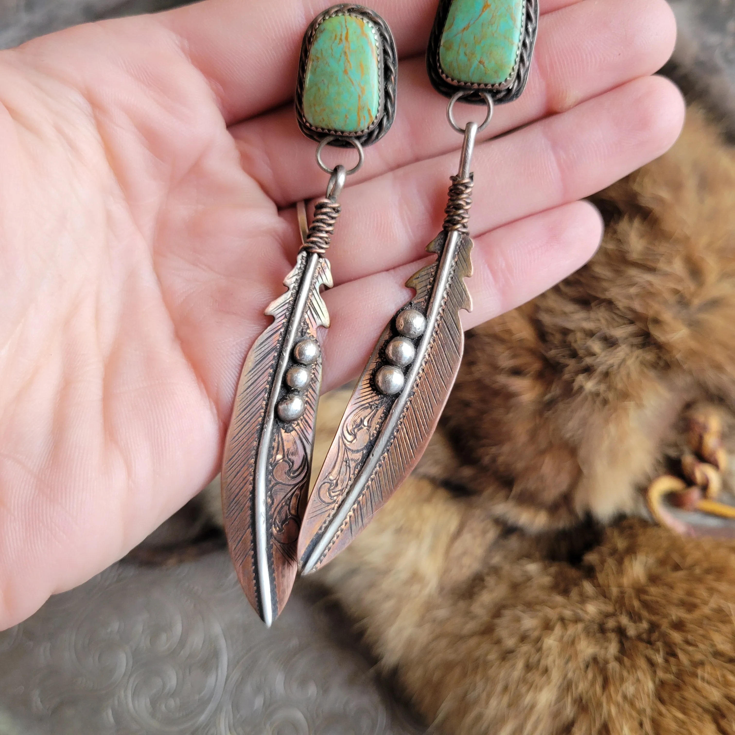Copper Feather Earrings