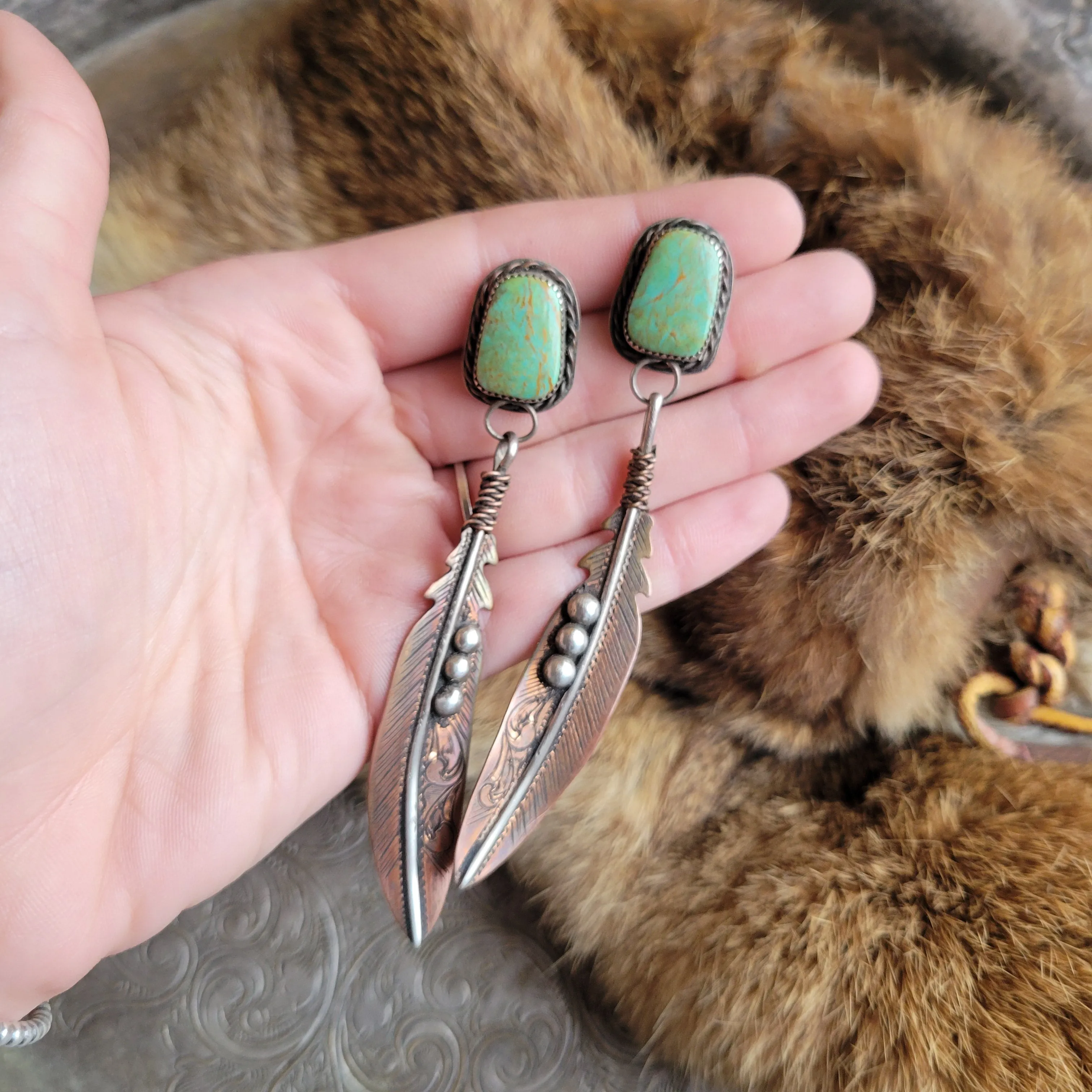 Copper Feather Earrings