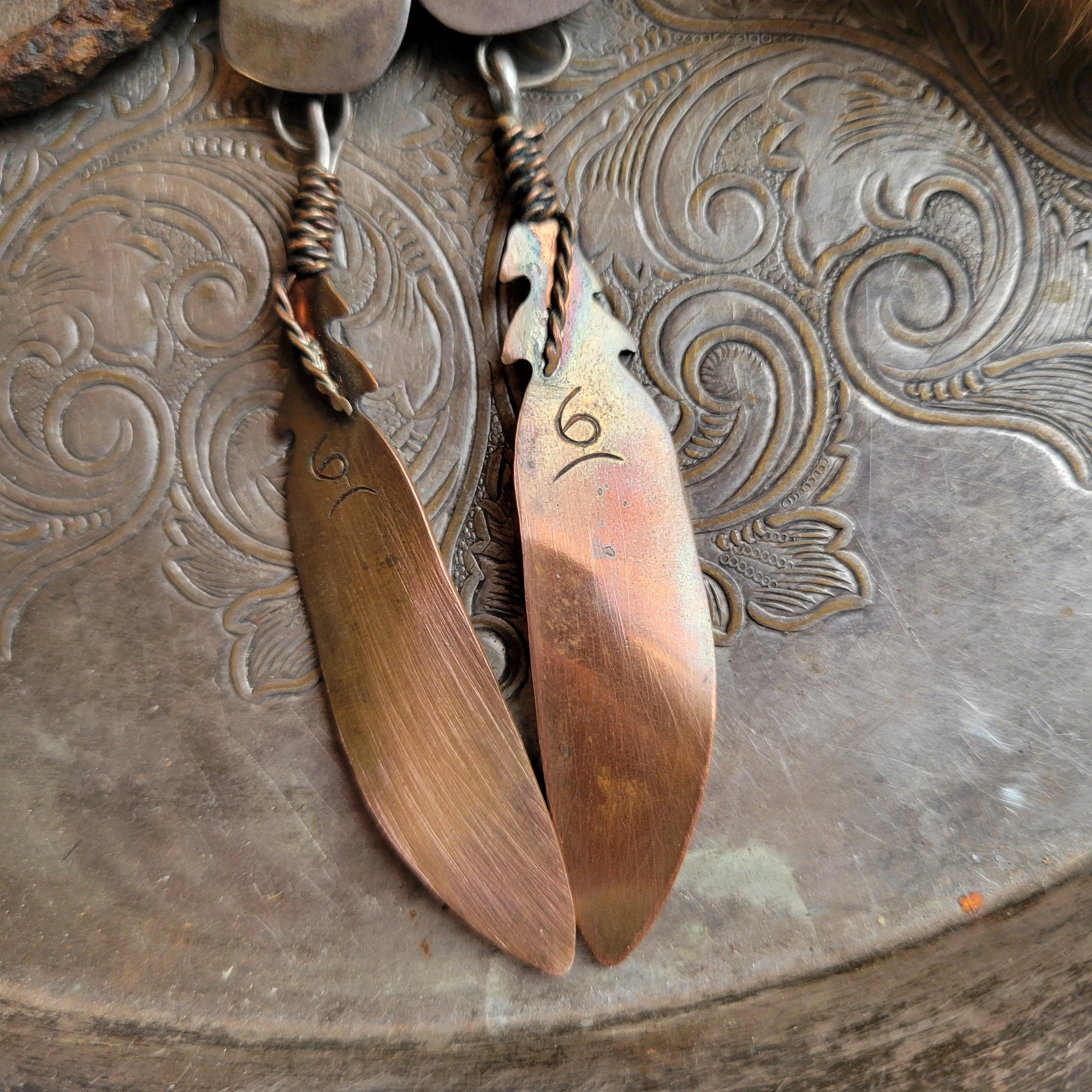 Copper Feather Earrings