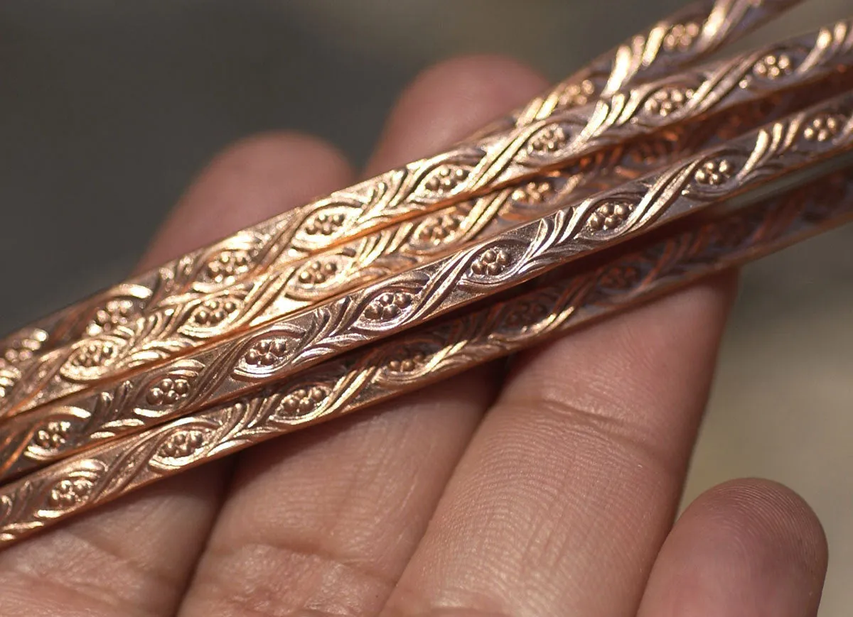 Copper Ring Stock Shank 4mm plus Vines Textured Metal Cane Wire - Rings Bracelets Pendants Metalwork