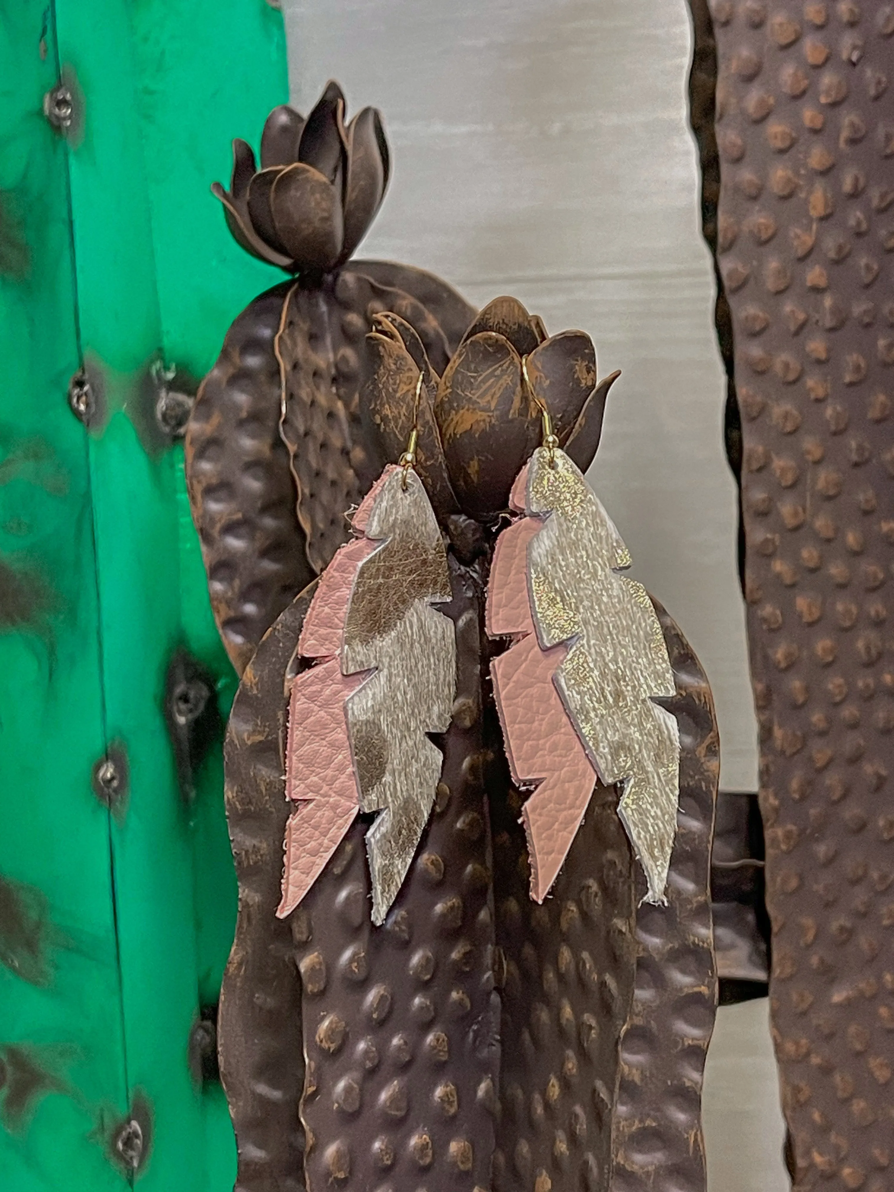 Cow Hide Feather Earrings