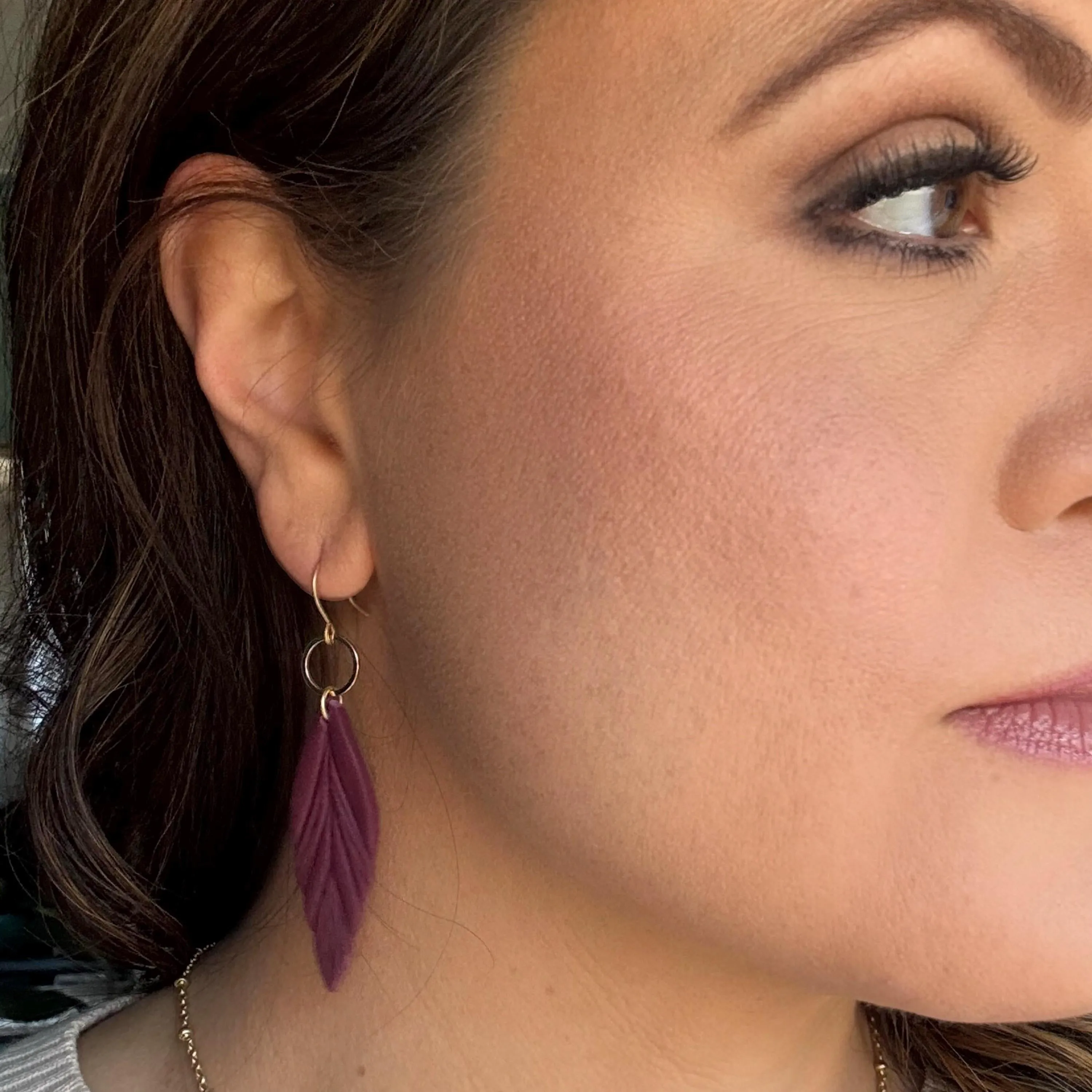 Cranberry Red Clay Feather Earrings