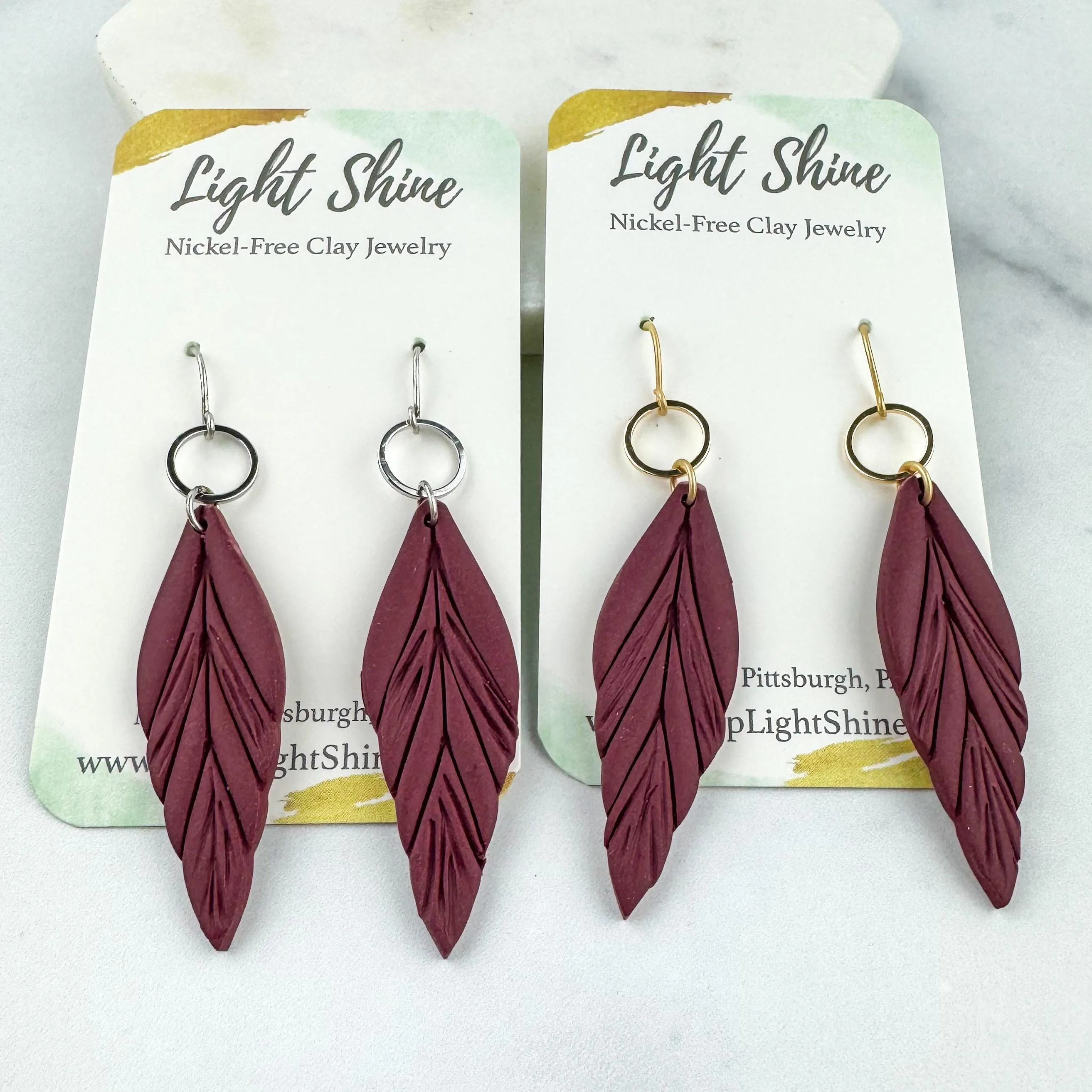 Cranberry Red Clay Feather Earrings
