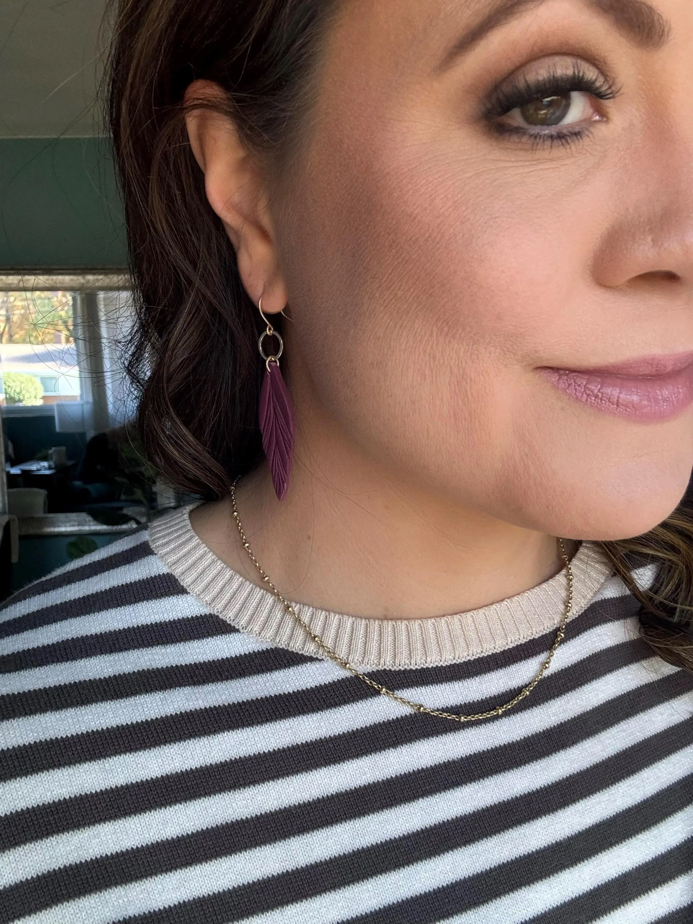 Cranberry Red Clay Feather Earrings
