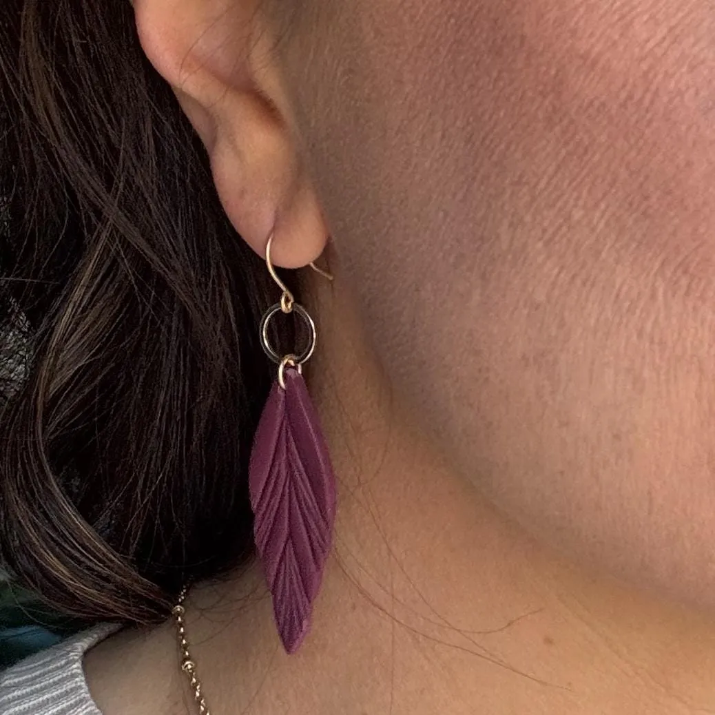 Cranberry Red Clay Feather Earrings