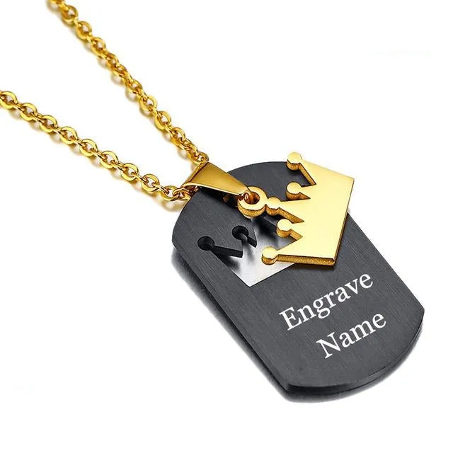 Crown Stainless Steel Personalized Couple Necklaces