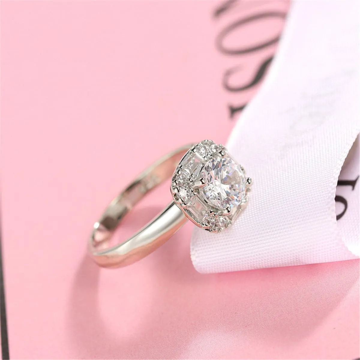Crystal & Cubic Zirconia Halo Ring