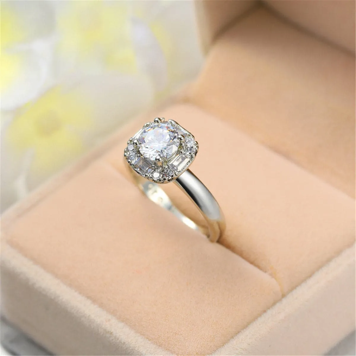 Crystal & Cubic Zirconia Halo Ring