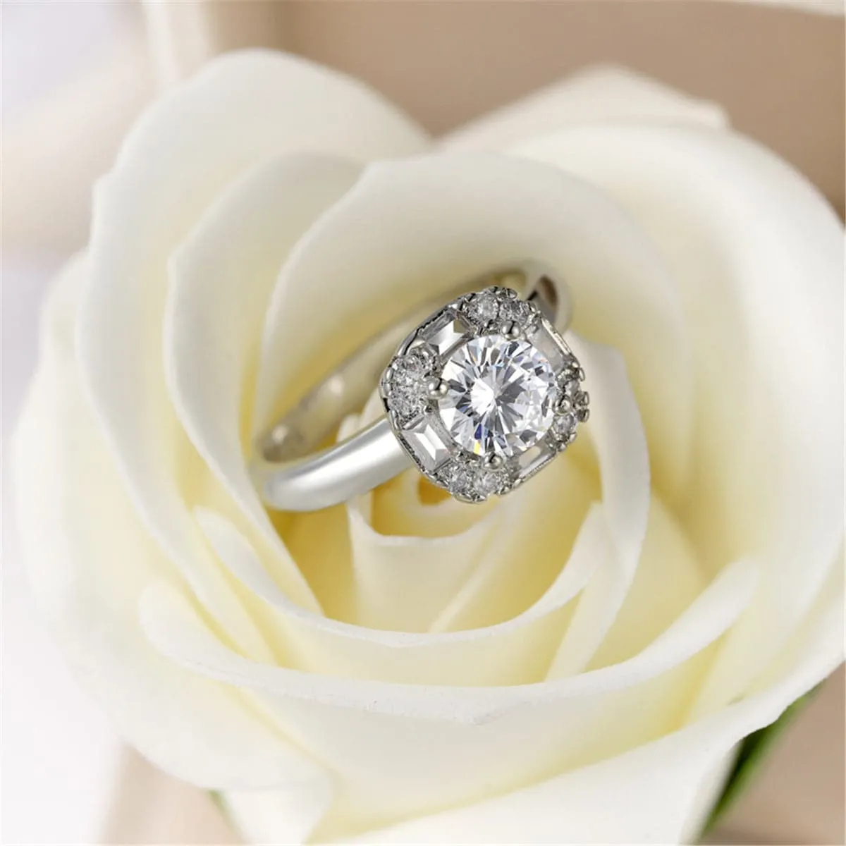 Crystal & Cubic Zirconia Halo Ring