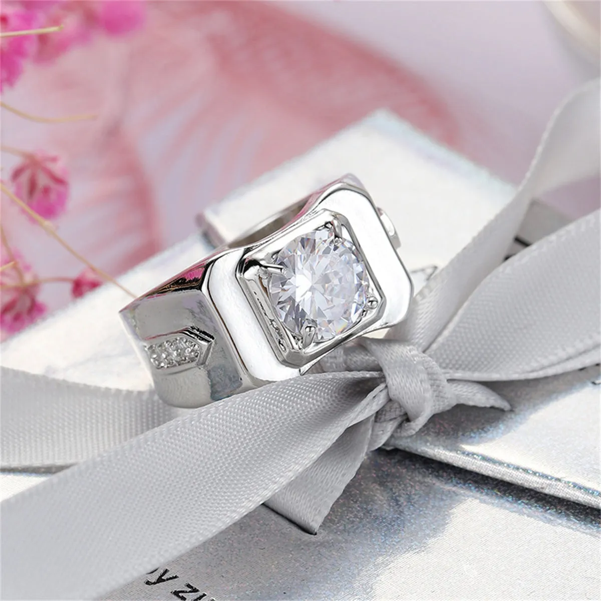 Crystal & Cubic Zirconia Round-Cut Square Illusion Ring