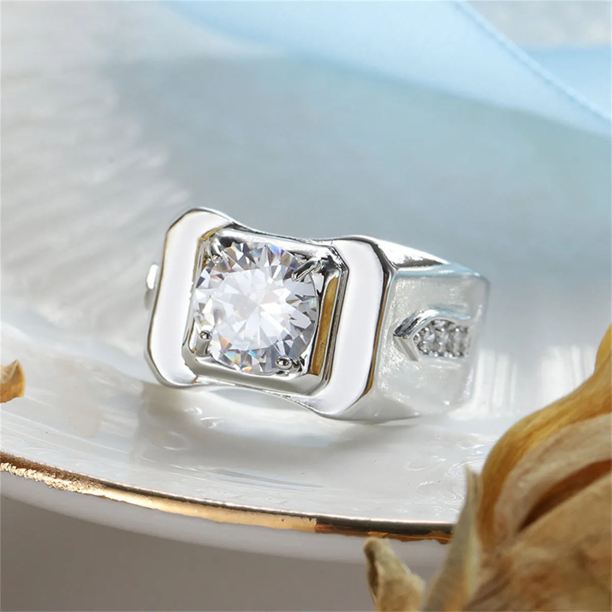 Crystal & Cubic Zirconia Round-Cut Square Illusion Ring