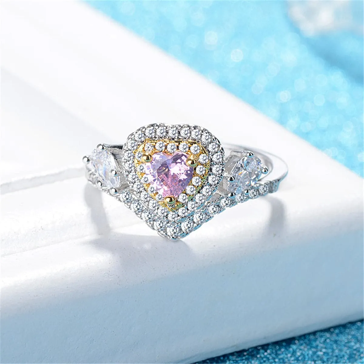 Crystal & Cubic Zirconia Two-Tone Heart Ring