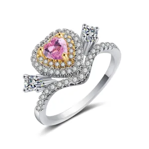 Crystal & Cubic Zirconia Two-Tone Heart Ring